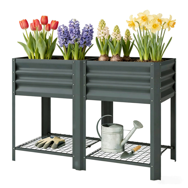 Patio Planter Box,Outdoor Elevated Planter Box,Raised Garden Bed, Dark Gray