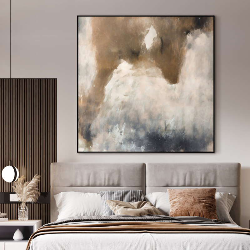 Très grande reproduction d'art sur toile - Abstrait brun gris, œuvre d'art pour le salon ou la chambre à coucher - «Assemblage requis du cadre (cadre non fini)»