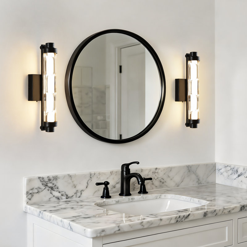 2-Pack 15.35'' Modern Dimmable Integrated LED Wce with Ribbed Glass, Matte Black Wall Sconce with 5 Color Temperaturesall Scon