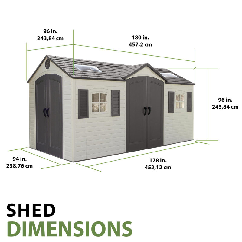Beige Dual Entry 15' x 8' Outdoor Storage Shed with Windows