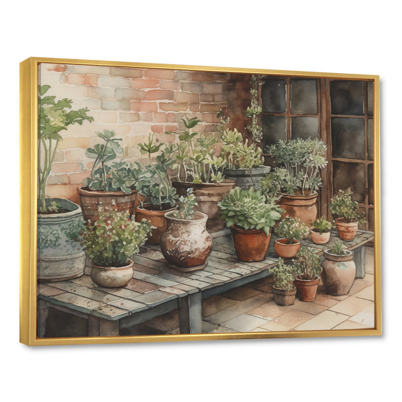 Saahin Cottage balcon Garden II sur toile, H 24 po x l 32 po x P 1 po, Cadre flottant doré