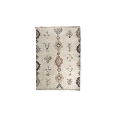 Tapis oriental oriental beige / noir / rouge en coton tissé à la machine 5 pi x 8 pi