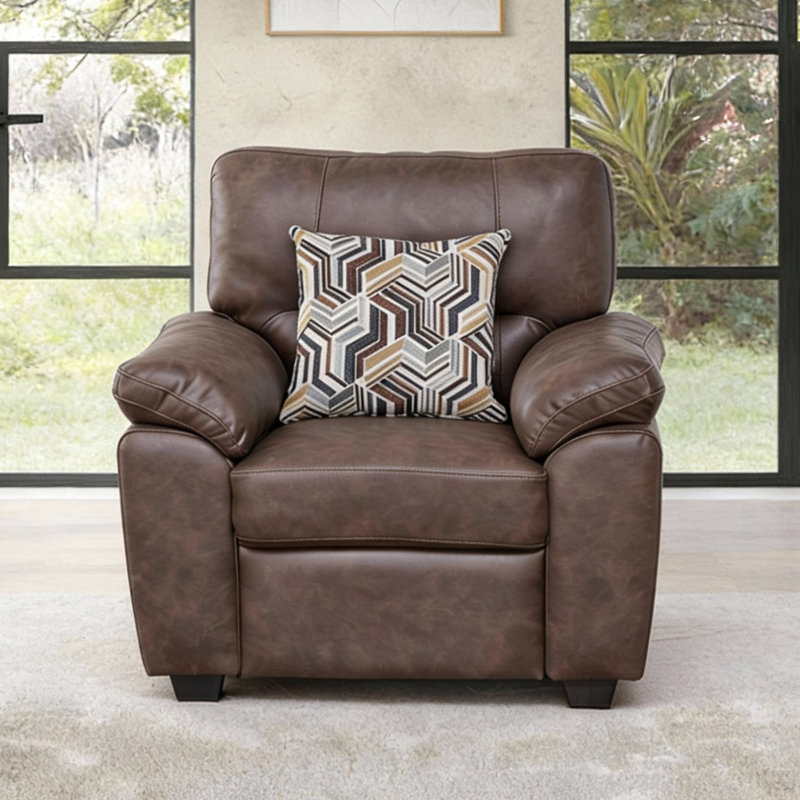 36.8"Cozy Leathaire Armchair with Throw Pillow, Brown