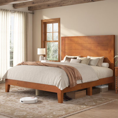 Bilal Full Size Solid Wood Platform Bed Frame with 47.2'' Headboard,Brown