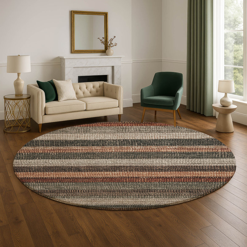 Premium Machine Washable Medena AMF1865 Stripes Rug, Round 8'
