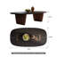 Table basse Japonaise, plateau de table en placage de noyer avec incrustation de bois, pieds en dalle épaisse, table centrale moderne à profil bas pour le salon