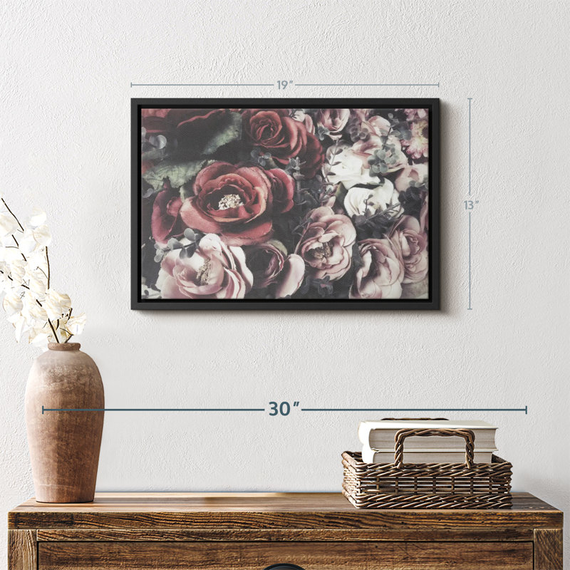 Faux roses, reproduction sur toile, H 13 po x l 19 po