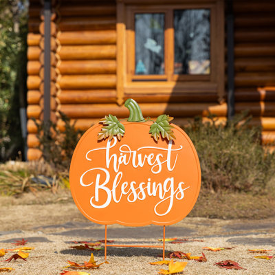24"H Fall Metal Pumpkin Yard Stake（KD)