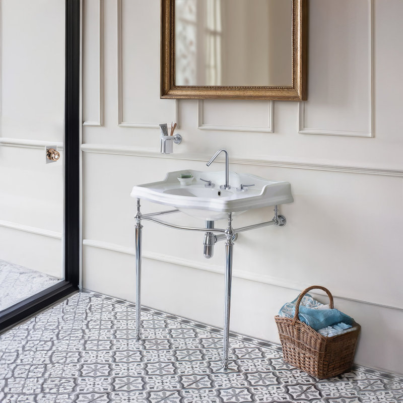 Britannia White Vitreous China Rectangular Console Bathroom Sink with Overflow, 8" Centers