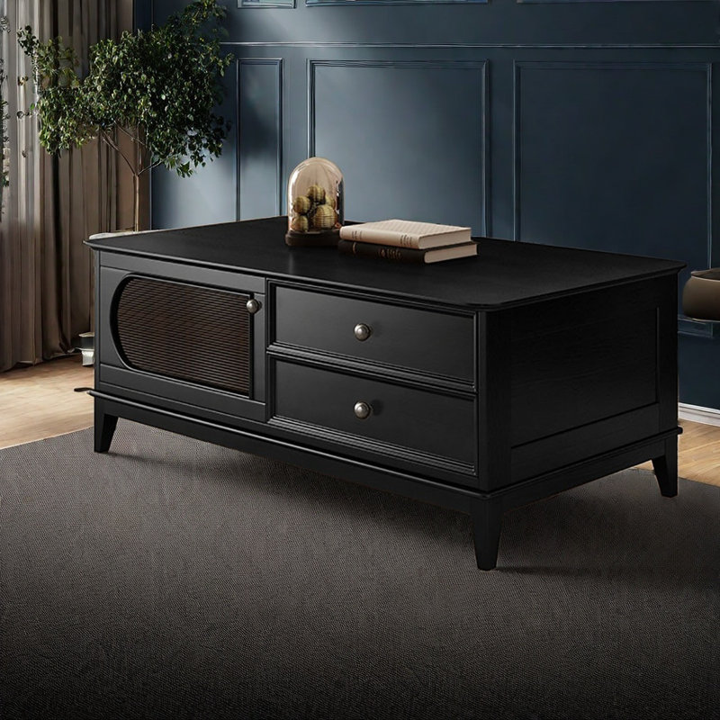 Retro modern simple black coffee table, 18.7" H x 47.2" L x 23.6" W
