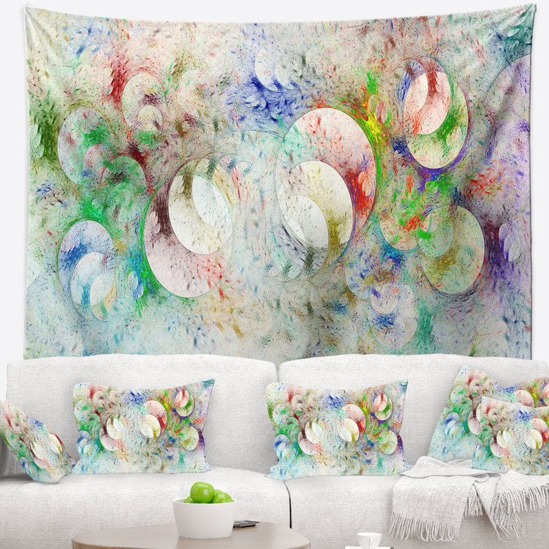 Tapisserie abstraite en verre ornemental blanc fractal, H 50 po x l 60 po