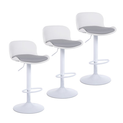 Ensemble de 3 tabourets de bar Classic Classic - tissu pivotant et réglable en hauteur, résistant aux rayures de chat, pour la cuisine et le salon, blanc-gris