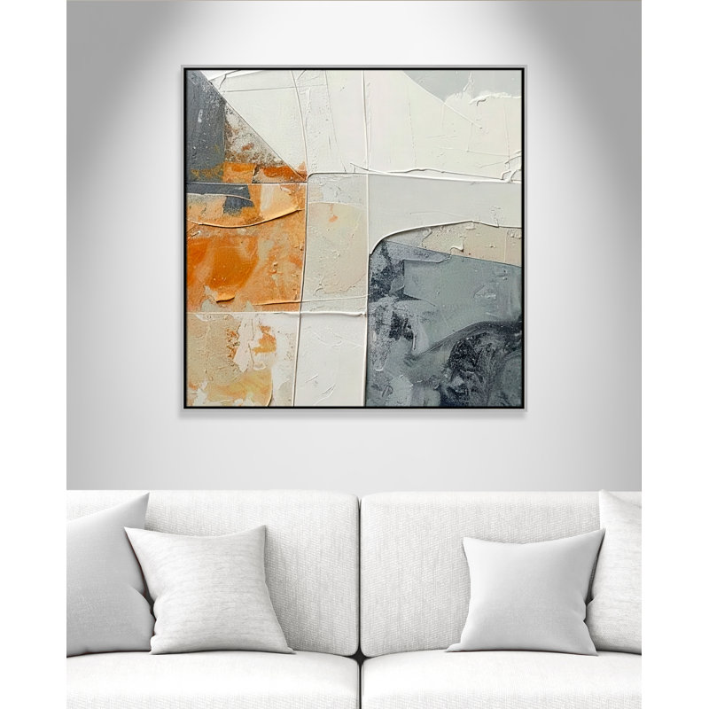 «Plastered II» par Alonza Saunders, Toile avec cadre, Flottant argent, L 37,5 po x H 37,5 po