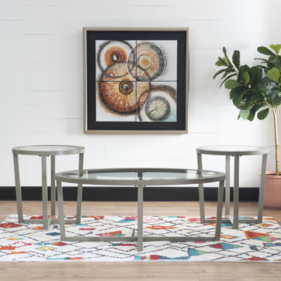 Athenia 3 Piece Glass Top  Living Room Oval Table Set