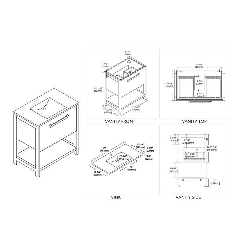 30'' Single Bathroom Vanity with Sink, Matte Grey