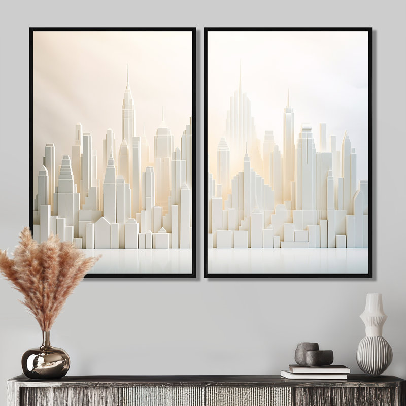 Pearl Peaks Skycraper Skyline I - Architecture, gratte-ciels sur toile, Noir, noir, noir, noir, H 36 po x l 48 po