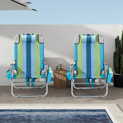 Blue&Green Aluminum Folding Beach Chair(Set Of 2)
