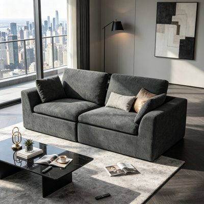 74" Compressed Loveseat Sofa, Chenille Upholstered Cloud Couch With Feather Cotton & High-Density Foam Fill, Pet-Friendly Soft Seating