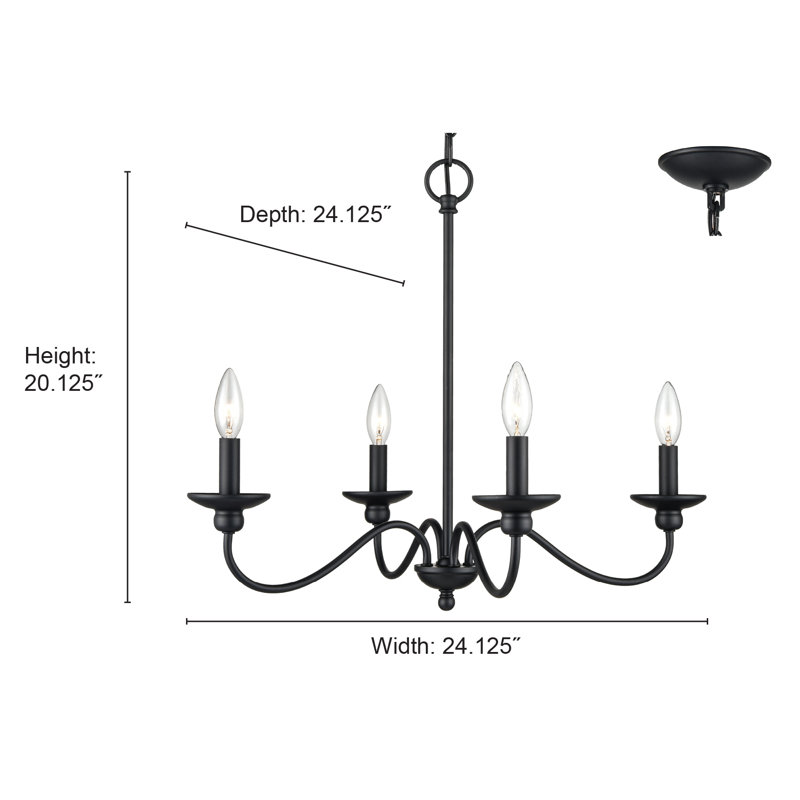 Lampe 4 lumières 24,13 po Delvona Lustre, Noir mat