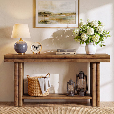 63" Solid Wood Console Table with Open Storage for Entryway