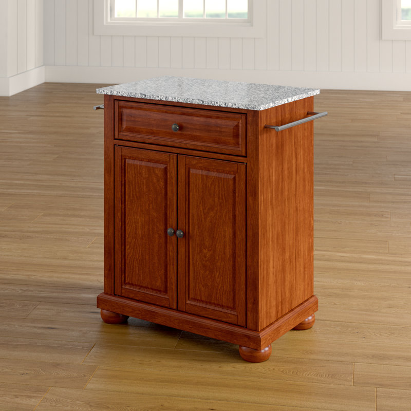 Hedon Granite Top Kitchen Cart, Classic Cherry