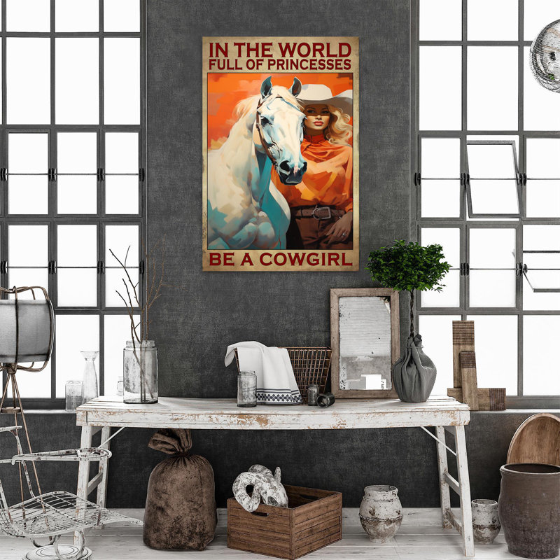 «Be a cowgirl», reproduction d'art rectangulaire sur toile, pièce 1, H 20 po x l 16 po x P 1,25 po