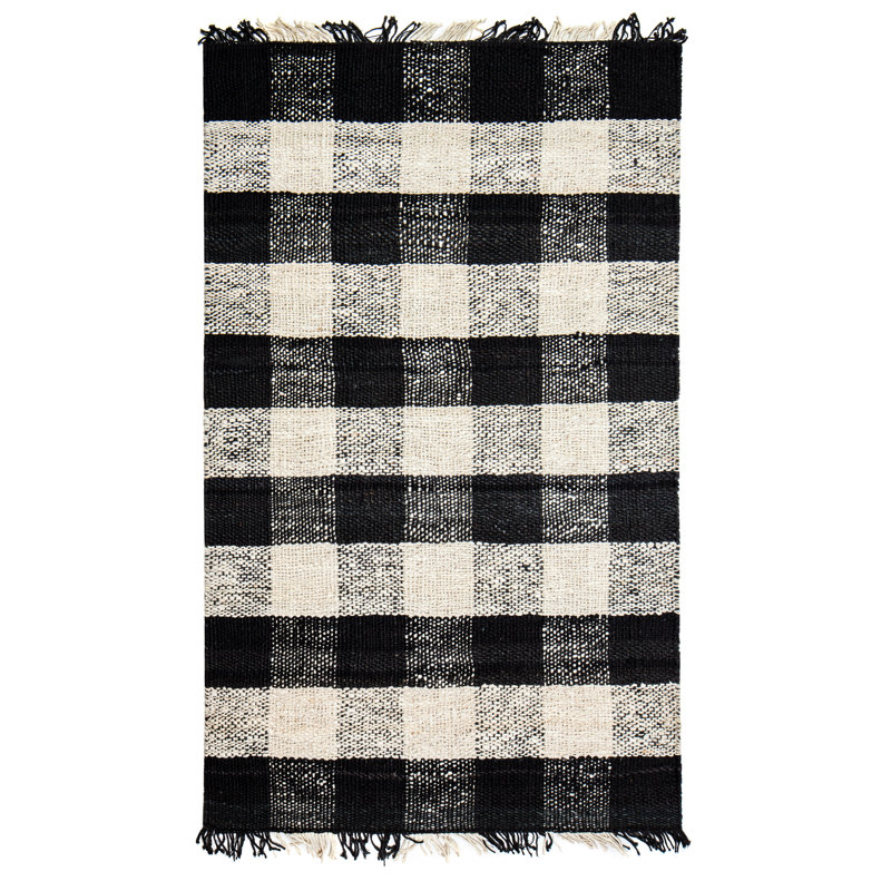 Tapis noir / ivoire en jute tissé à la main Zinia, Rectangulaire 8 pi x 10 pi