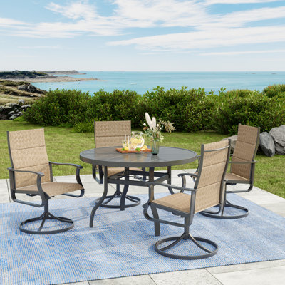 5-Piece Waterproof Patio Dining Set – Outdoor Round Table & 4 Padded Swivel Chairs