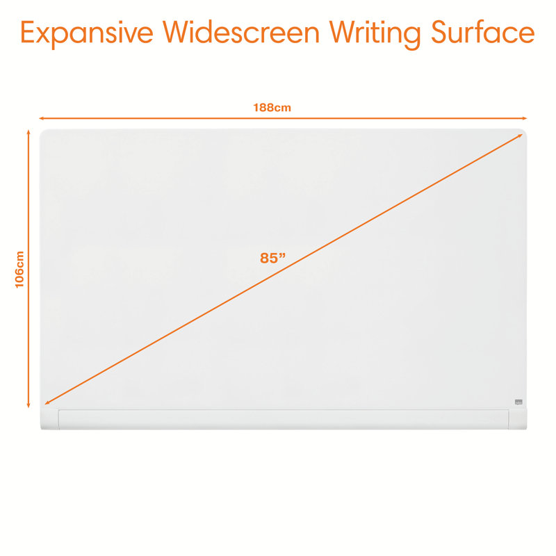 Wall Mounted Magnetic Glass Board, 105.9cm H x 188.3cm L