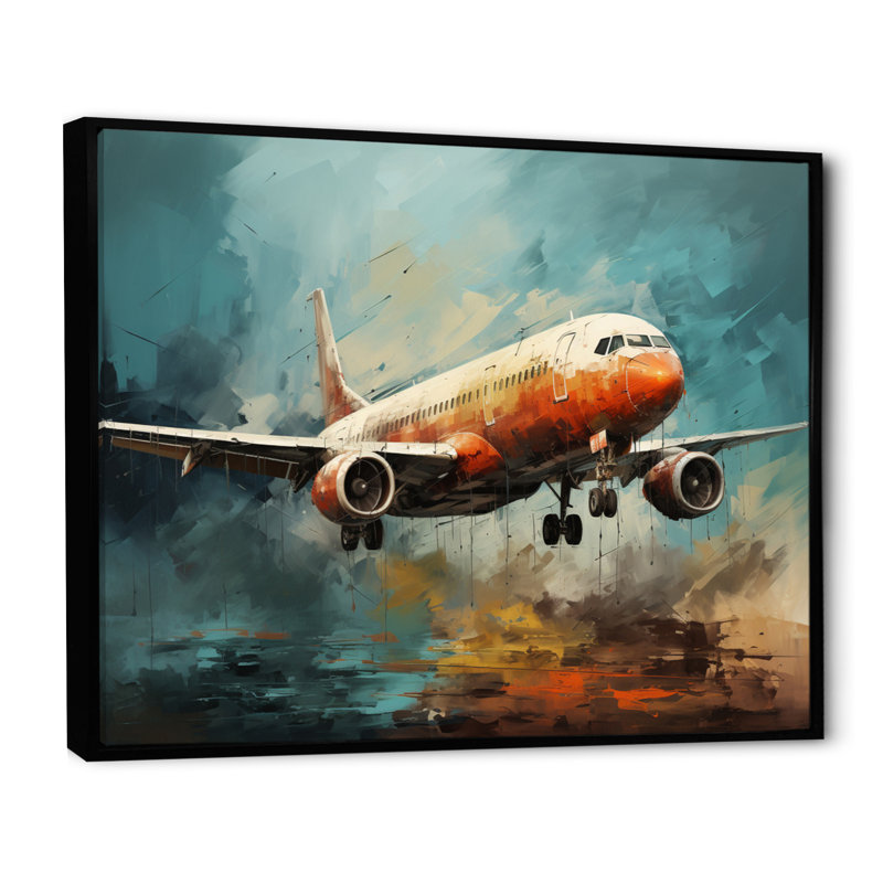 Voyage en avion sur toile, H 12 po x l 20 po x P 1 po, Cadre flottant noir