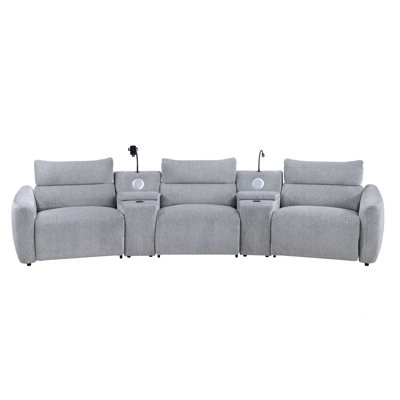 Fullar Modular Power Motion Sectional Sofa With Console Wireless Chargers Cupholders Speakers Phone Holder And Reading Light