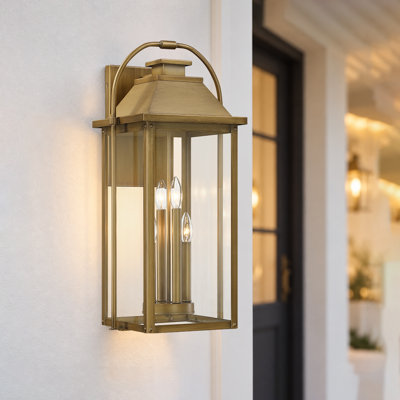 27" H 4-Light Large Painted Antique Brass Outdoor Wall Lantern Sconce