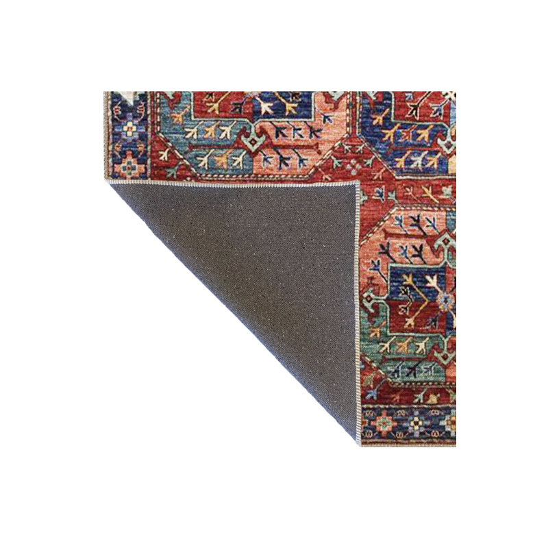 Tapis tissé rouge à motif traditionnel à motif écossais lavable à la machine, Square 3'3" Rug Pad Included