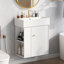 Meuble-lavabo flottant moderne avec lavabo en céramique et rangement à droite