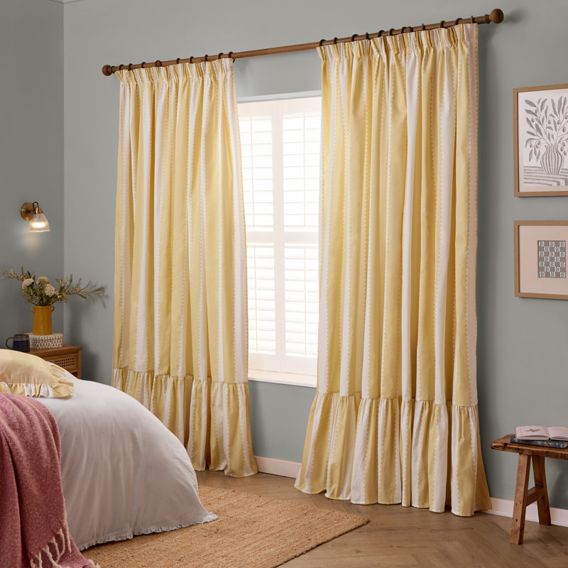 Room Darkening Curtain Panel Pair, Yellow/White, 117cm Width x 183cm Drop