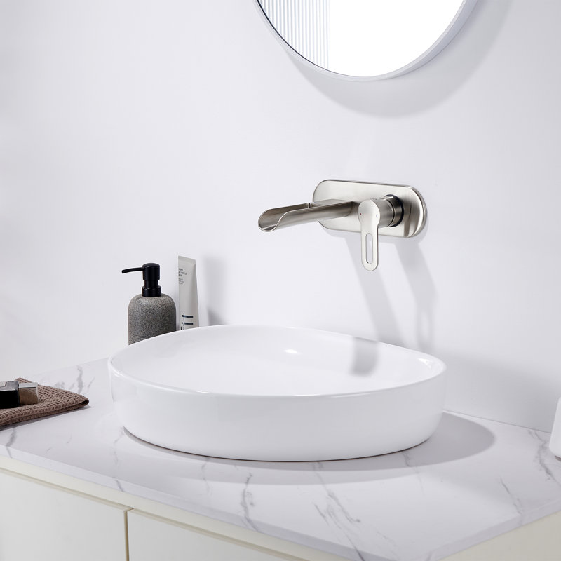 Vivid Fall 1-Handle Wall Mounted Bathroom Faucet With Valve In Brushed Nickel, Nickel