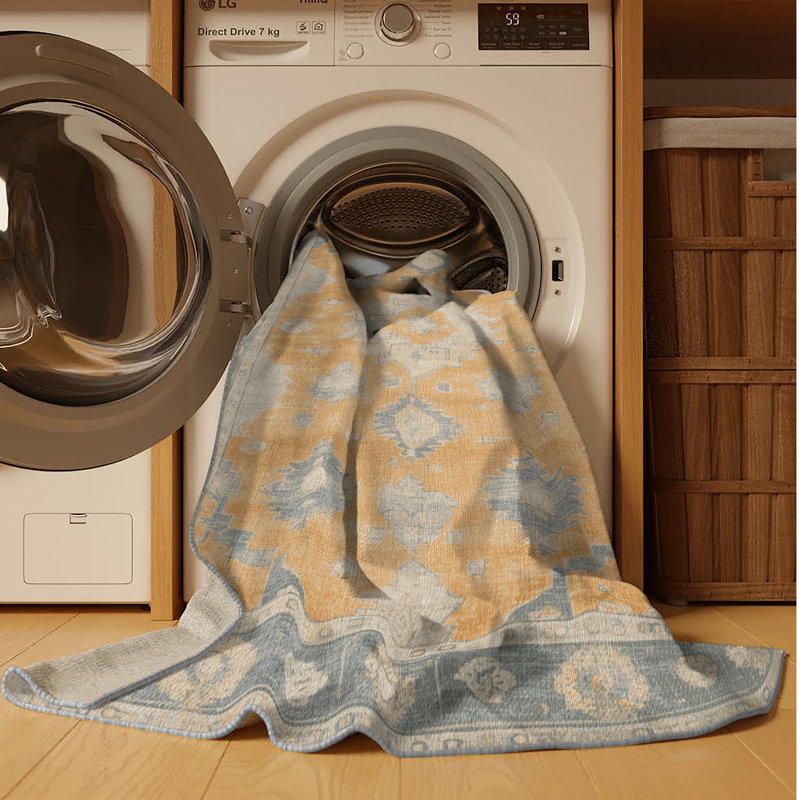 Tapis gris lavable à la machine, Rond 8 pi