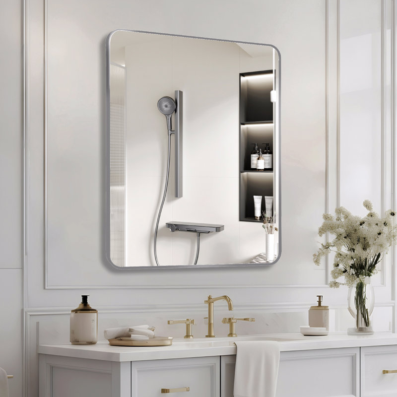 Miroir mural rectangulaire pour salle de bain, Argent argent
