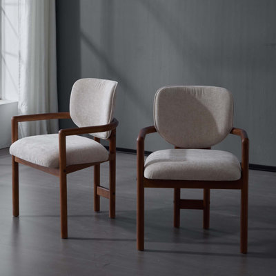 Dining Chairs Set Of 2 Upholstered Arm Chairs, Rubber Wood Accent Chairs Fabric Seating, 300 Lbs Weight Capacity by Dovecove