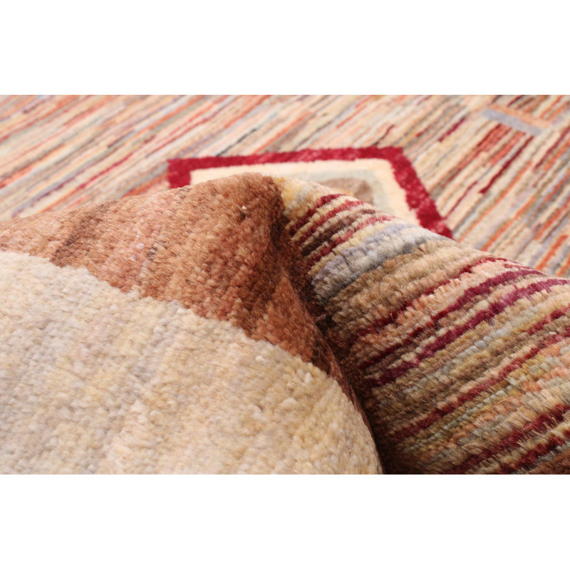 Tapis oriental ivoire / orange en laine noué à la main 4 pi 6 po x 7 pi Oriental