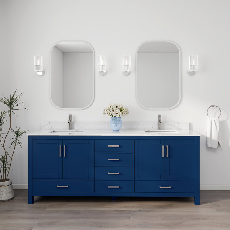 Meuble-lavabo autoportant 84 po avec lavabo double 84 po, Navy Blue, 84"