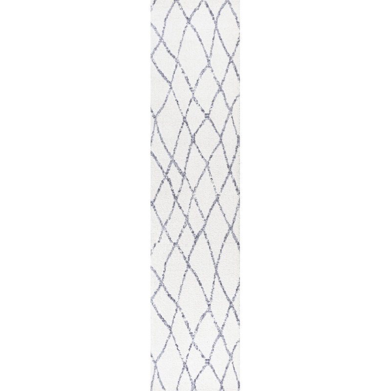 Aydan Moroccan Diamond Trellis Ivory/Gray Rug, Runner 2' x 8'