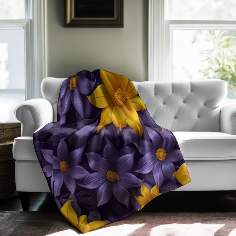 Jeté en sherpa de qualité supérieure Violet Sunshine Blooms - 1 pièce, L 50 po x L 60 po
