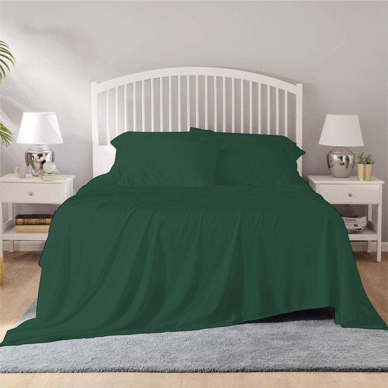 Bamboo Sheet Set, Cal.King Sheet Set + 1 Fitted Sheet + 4 Pillowcase, Emarald Green