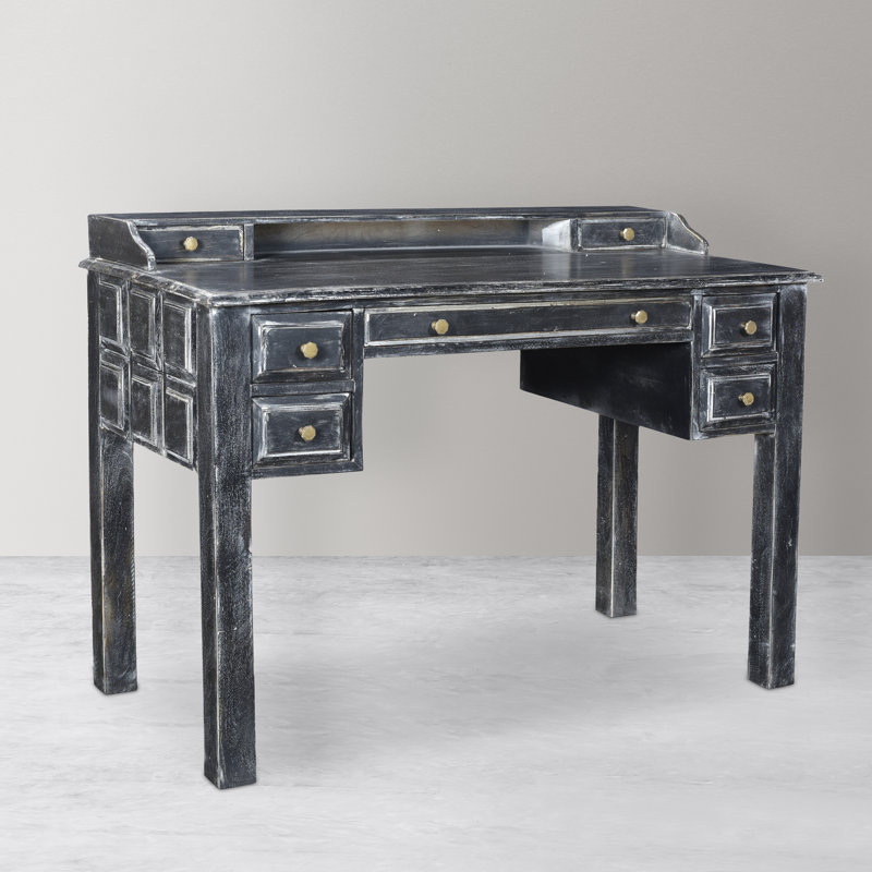 Black Mango Wood 7-Drawer Writing Desk