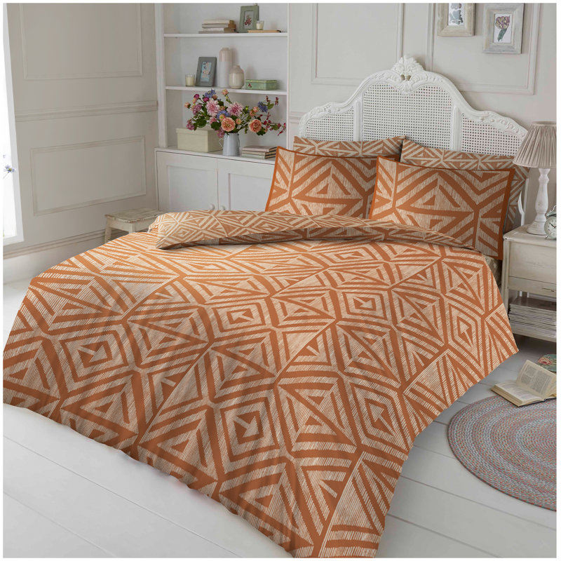 Cotton Blend Geometric Duvet Cover with Pillowcases, Single Duvet Cover + 1 Standard Pillowcase