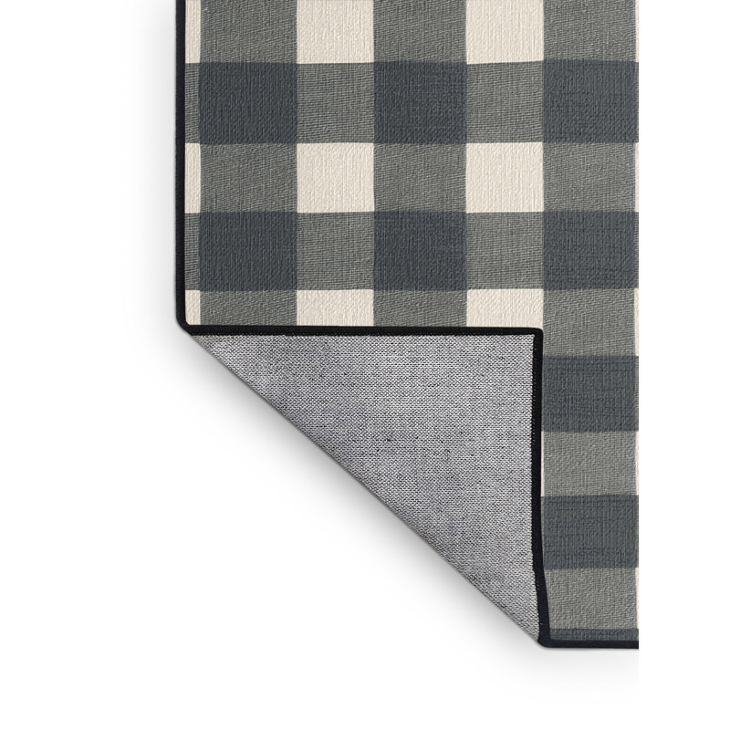 Tapis gris à carreaux lavable à la machine, Rond 3 pi