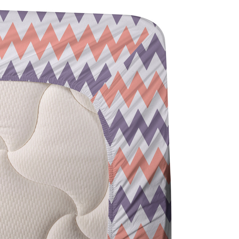 Ambesonne Geometric Sheet Set Zigzag Boho Chevron Art Pastel Purple Coral, King Sheet Set with 2 Pillowcases