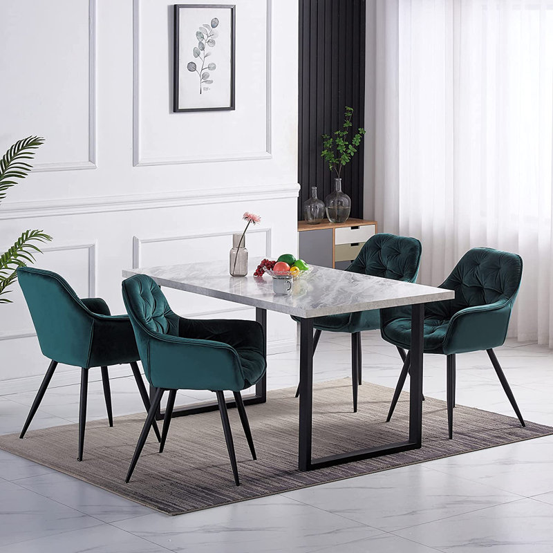 Nolen Upholstered Velvet Dining Chair with Arm, Teal