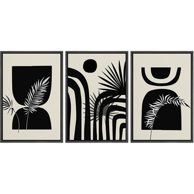 SIGNLEADER Framed Canvas Print Wall Art Set Geometric Mid-Century Jungle Palm Leaf Collage Abstract Shapes Illustrations Modern Art Boho Decorative Fo